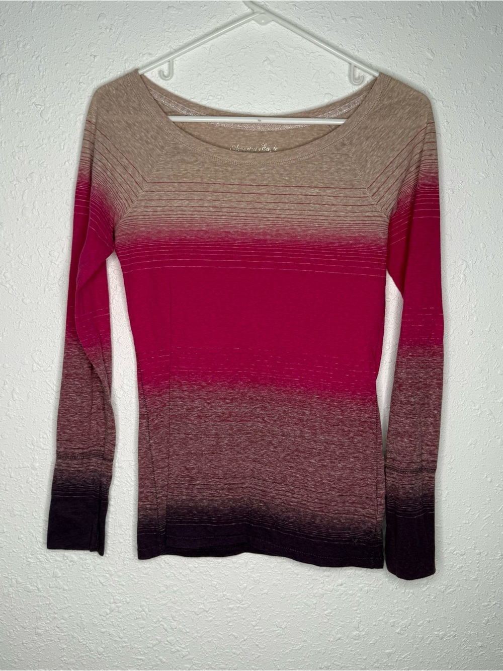 American Eagle Ombre Long Sleeve Top Scoop Neck Taupe Pink Purple Size S/P